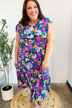 Load image into Gallery viewer, Diva Dreams Navy &amp; Lilac Floral Fit &amp; Flare Midi Dress
