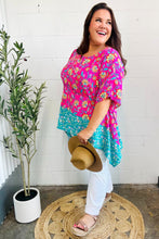 Load image into Gallery viewer, Vacay Ready Fuchsia Paisley Floral Dolman Sleeve Shark Bite Top
