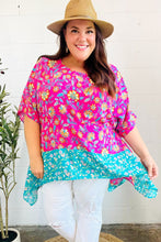 Load image into Gallery viewer, Vacay Ready Fuchsia Paisley Floral Dolman Sleeve Shark Bite Top
