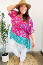 Load image into Gallery viewer, Vacay Ready Fuchsia Paisley Floral Dolman Sleeve Shark Bite Top
