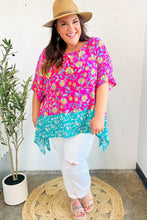 Load image into Gallery viewer, Vacay Ready Fuchsia Paisley Floral Dolman Sleeve Shark Bite Top
