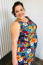 Load image into Gallery viewer, Teal &amp; Maroon Flat Floral  Fit and Flare Sleeveless Maxi Dress
