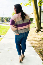 Load image into Gallery viewer, Fall For You Mauve Multicolor Stripe Cable Knit Mock Neck Sweater
