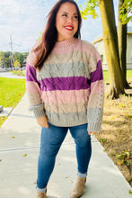 Load image into Gallery viewer, Fall For You Mauve Multicolor Stripe Cable Knit Mock Neck Sweater
