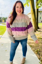 Load image into Gallery viewer, Fall For You Mauve Multicolor Stripe Cable Knit Mock Neck Sweater
