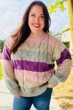 Load image into Gallery viewer, Fall For You Mauve Multicolor Stripe Cable Knit Mock Neck Sweater
