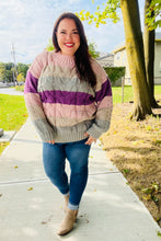 Load image into Gallery viewer, Fall For You Mauve Multicolor Stripe Cable Knit Mock Neck Sweater
