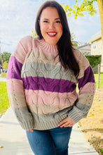 Load image into Gallery viewer, Fall For You Mauve Multicolor Stripe Cable Knit Mock Neck Sweater
