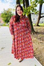 Load image into Gallery viewer, Casual Living Burgundy Floral Collared Fit &amp; Flare Maxi Dress
