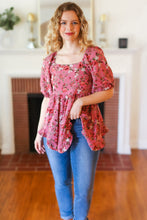 Load image into Gallery viewer, Just So Sweet Dusty Rose Floral Print Smocked Puff Sleeve Top
