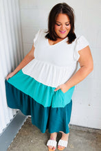 Load image into Gallery viewer, Seafoam &amp; Emerald Tiered Frill Sleeve Midi Dress
