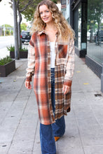 Load image into Gallery viewer, Stand Out Rust &amp; Taupe Color Block Plaid Longline Shacket
