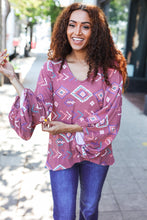 Load image into Gallery viewer, Boho Vibes Elastic Long Sleeve Aztec Print V Neck Pullover
