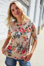 Load image into Gallery viewer, Weekend Ready Taupe Floral Print Short Sleeve Top
