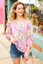 Load image into Gallery viewer, Life&#39;s A Party Fuchsia &amp; Yellow Abstract Print V Neck Top
