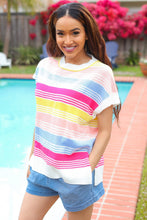 Load image into Gallery viewer, Feeling Playful Blue &amp; Fuchsia Striped Short Dolman Sleeve Knit Top
