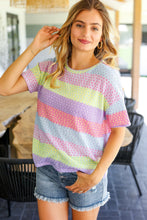 Load image into Gallery viewer, Stand Out Lavender &amp; Pink Striped Textured Waffle Knit Top
