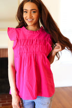 Load image into Gallery viewer, Love Life Cotton Fuchsia Frill Mock Neck Flutter Sleeve Top
