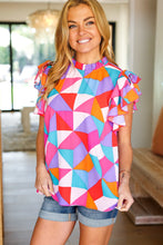 Load image into Gallery viewer, Feeling Bold Multicolor Geo Print Mock Neck Flutter Sleeve Top
