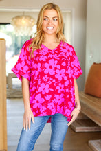 Load image into Gallery viewer, Tropical Trance Magenta Floral V Neck Woven Top
