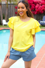 Load image into Gallery viewer, Lovely In Yellow Tiered Double Ruffle Sleeve Woven Top
