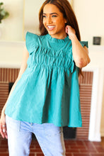 Load image into Gallery viewer, Love Life Cotton Turquoise Frill Mock Neck Flutter Sleeve Top
