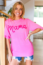 Load image into Gallery viewer, Take A Bow Pink &quot;Mama&quot; Embroidery Puff Sleeve Sweater Top
