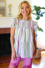 Load image into Gallery viewer, Easy To Love Lavender Stripe Double Ruffle Sleeve Frill Tiered Top
