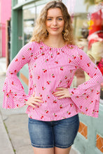 Load image into Gallery viewer, Make You Smile Pink Stripe &amp; Cherries Bell Sleeve Top
