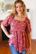 Load image into Gallery viewer, Just So Sweet Dusty Rose Floral Print Smocked Puff Sleeve Top
