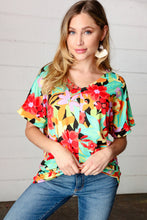 Load image into Gallery viewer, Multicolor Tropical Floral V Neck Drop Shoulder Top
