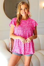 Load image into Gallery viewer, Look Of Love Fuchsia Floral Yoke Ruffle Short Sleeve Top
