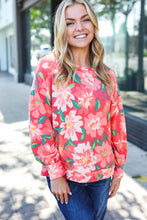 Load image into Gallery viewer, Feeling Femme Red Floral Brushed Hacci Sweater Top
