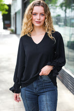 Load image into Gallery viewer, Hello Beautiful Black Smocked Bubble Sleeve Woven Top
