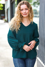 Load image into Gallery viewer, Hello Beautiful Hunter Green Smocked Bubble Sleeve Woven Top
