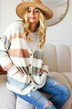 Load image into Gallery viewer, Ivory Striped Button Down Fuzzy Knit Cardigan
