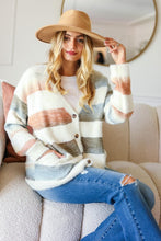 Load image into Gallery viewer, Ivory Striped Button Down Fuzzy Knit Cardigan
