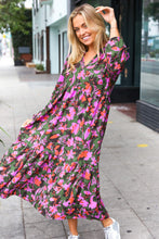 Load image into Gallery viewer, Go For It Forest &amp; Lavender Floral Print Notched Neck Tiered Maxi Dress
