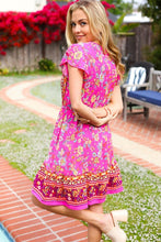 Load image into Gallery viewer, Find Romance Fuchsia Boho Floral Button V Neck Ruffle Dress
