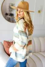 Load image into Gallery viewer, Ivory Striped Button Down Fuzzy Knit Cardigan
