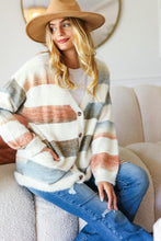 Load image into Gallery viewer, Ivory Striped Button Down Fuzzy Knit Cardigan
