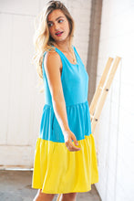 Load image into Gallery viewer, Blue Flare Color Block Tiered Woven Dress
