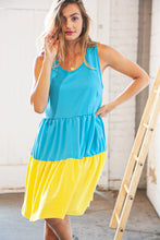 Load image into Gallery viewer, Blue Flare Color Block Tiered Woven Dress
