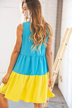 Load image into Gallery viewer, Blue Flare Color Block Tiered Woven Dress
