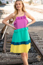 Load image into Gallery viewer, Fuchsia Shoulder Strap Color Block Tiered Ruffle Dress
