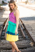 Load image into Gallery viewer, Fuchsia Shoulder Strap Color Block Tiered Ruffle Dress
