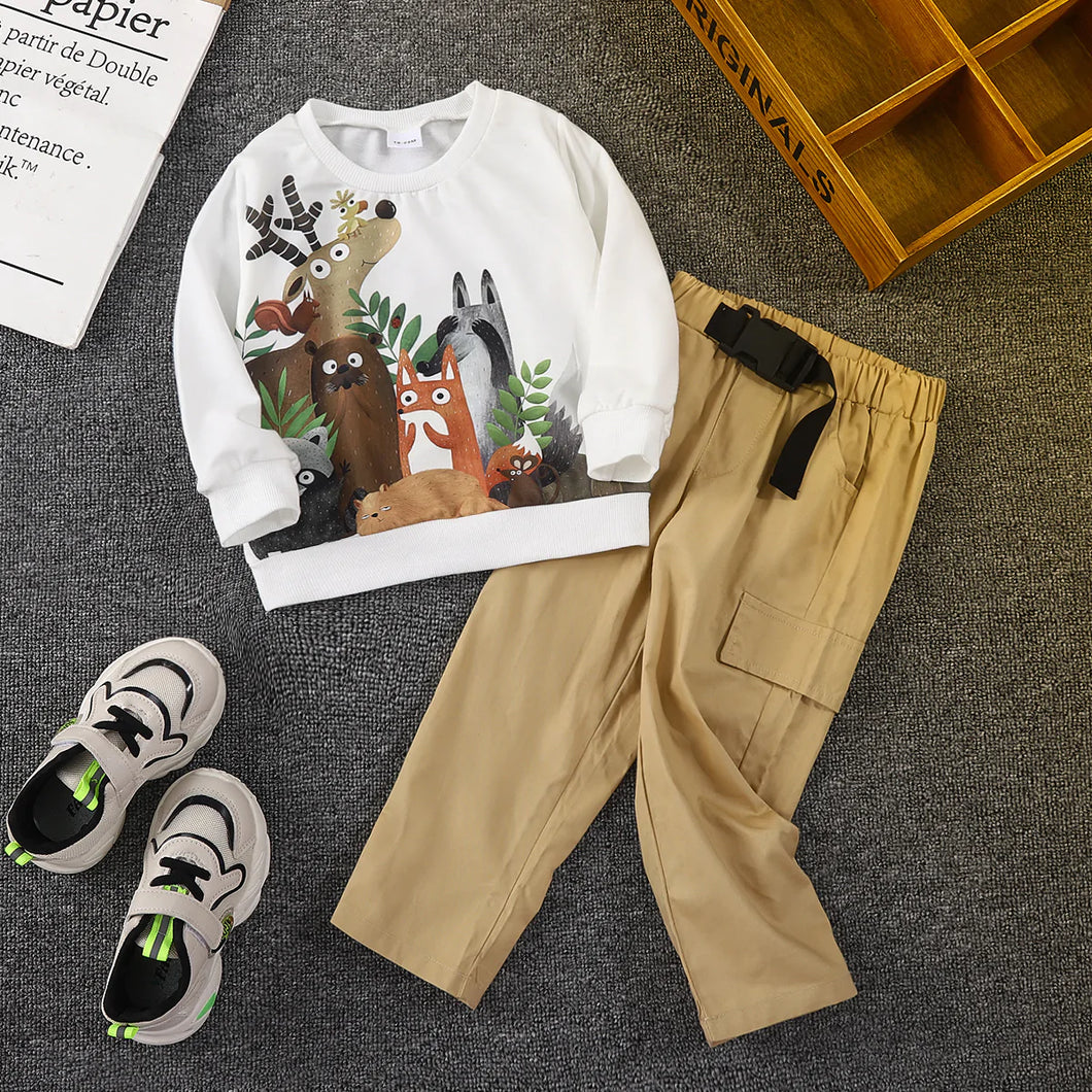 Animal Friends Sweatshirt and Belted Pants Set