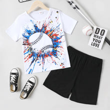 Load image into Gallery viewer, Baseball Splatter Paint Tee and Black Shorts Set
