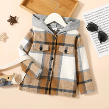 Load image into Gallery viewer, Brown Plaid Hooded Button-Down Jacket
