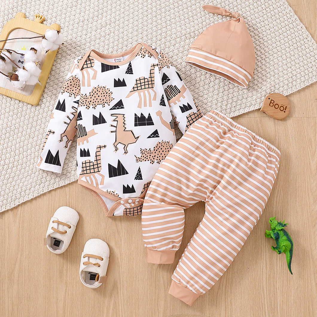 Dinosaur Print Long-Sleeve Onesie Set